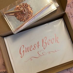 Wedding guest book white rose gold pen New in box classic style bridal book